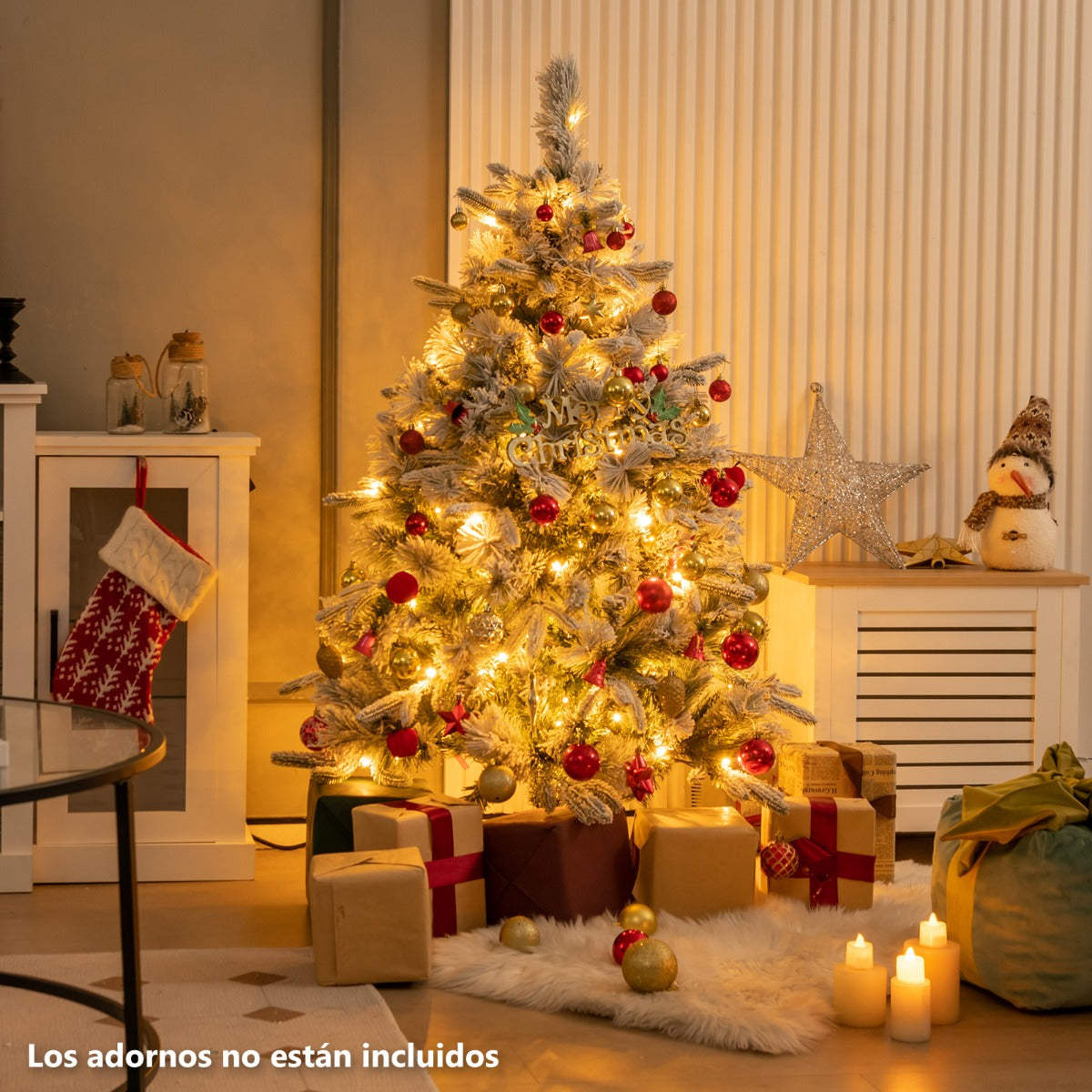 136cm Árbol de Navidad Artificial con 150 Luces LED Blancas Cálidas y 384 Ramas Mixtas Montaje Fácil
