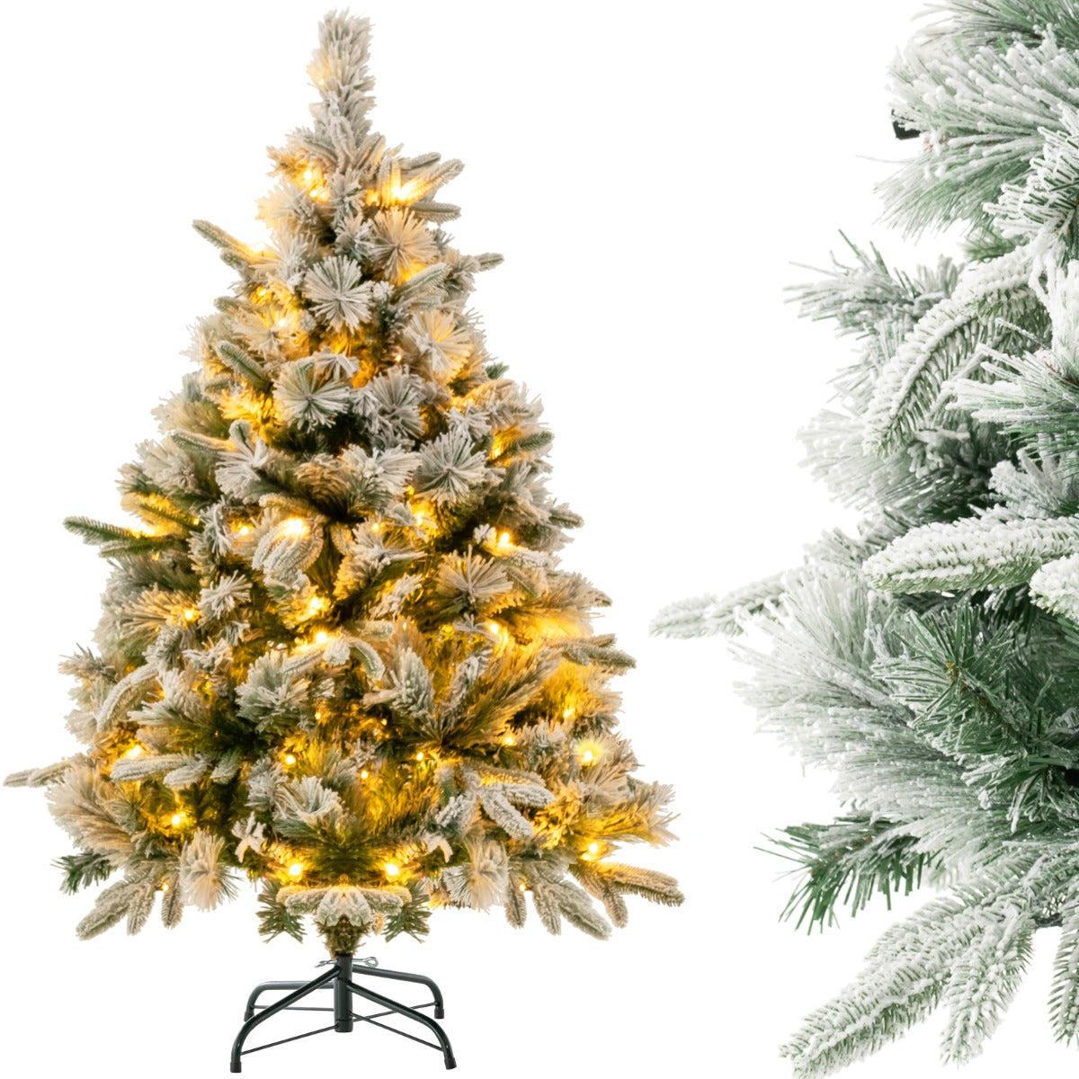 136cm Árbol de Navidad Artificial con 150 Luces LED Blancas Cálidas y 384 Ramas Mixtas Montaje Fácil