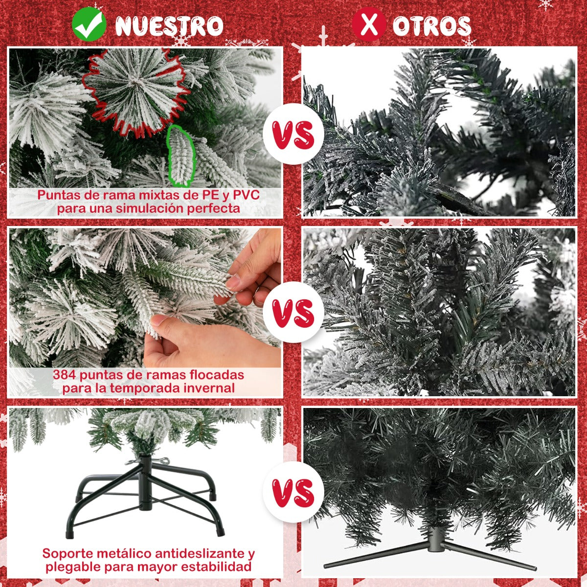 136cm Árbol de Navidad Artificial con 150 Luces LED Blancas Cálidas y 384 Ramas Mixtas Montaje Fácil