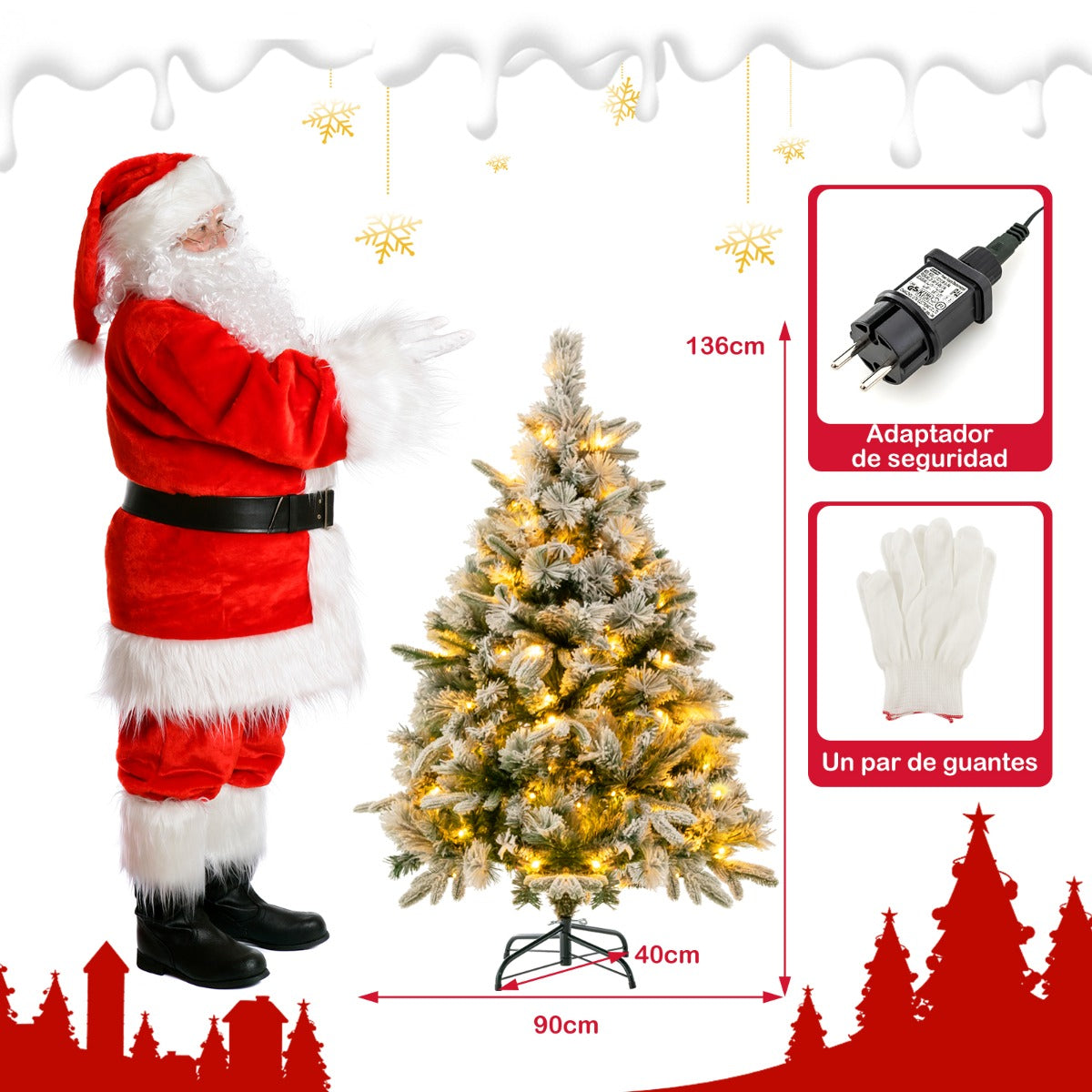 136cm Árbol de Navidad Artificial con 150 Luces LED Blancas Cálidas y 384 Ramas Mixtas Montaje Fácil