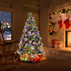 185cm Árbol de Navidad Preiluminado con con 747 Puntas de Rama, 350 Luces LED 55 Conos de Pino y 55 Bayas Rojas