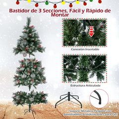 185cm Árbol de Navidad Preiluminado con con 747 Puntas de Rama, 350 Luces LED 55 Conos de Pino y 55 Bayas Rojas
