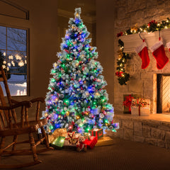 215cm Árbol de Navidad Preiluminado con con 747 Puntas de Rama, 350 Luces LED 55 Conos de Pino y 55 Bayas Rojas
