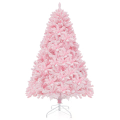 185cm Árbol Rosa de Navidad con Bisagras 808 Puntas de Ramas de PVC 350 Luces LED y 8 Modos de Iluminación