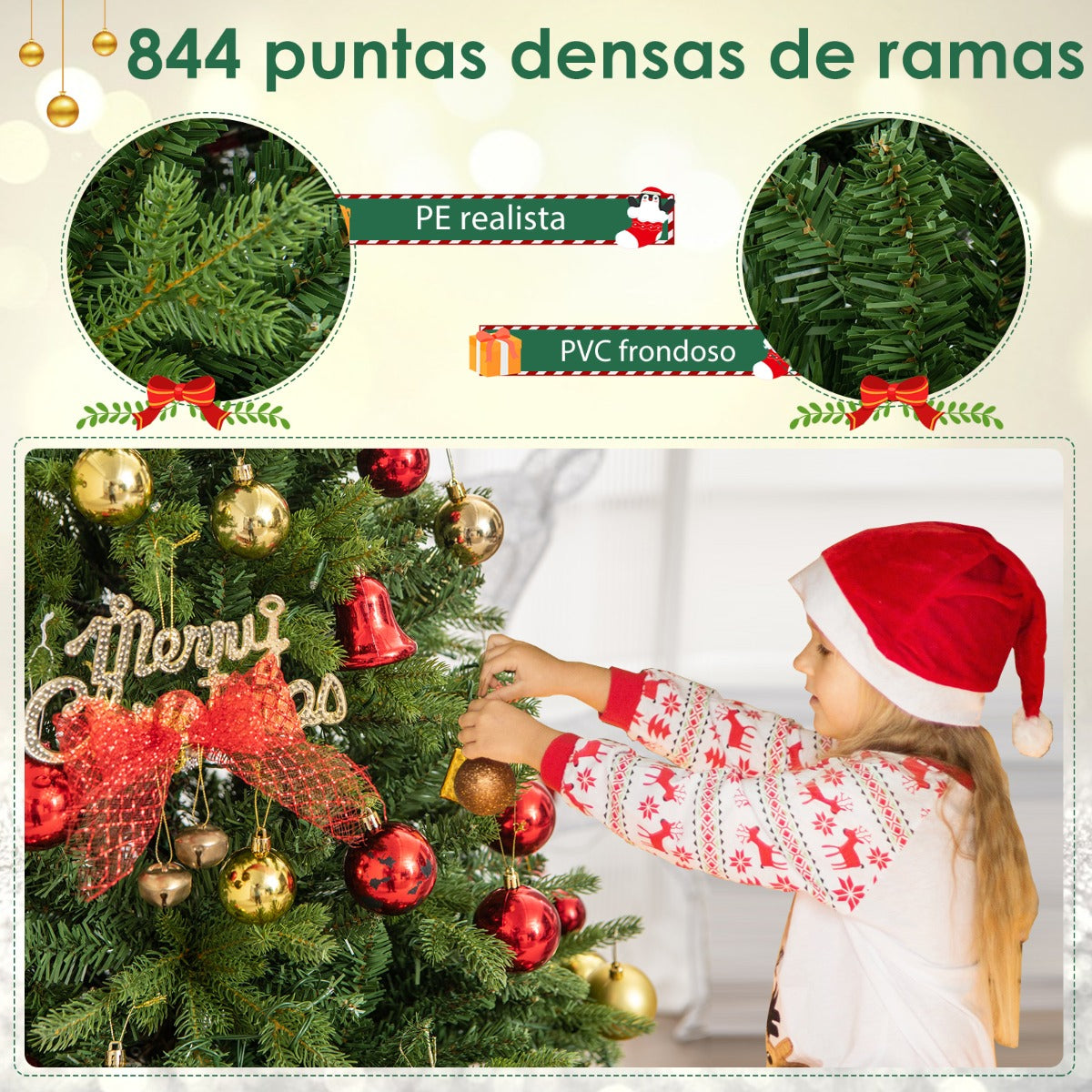 150/180cm Árbol de Navidad Artificial con Luces LED multicolores y Blancas Cálidas 11 Modos De Iluminación-150cm