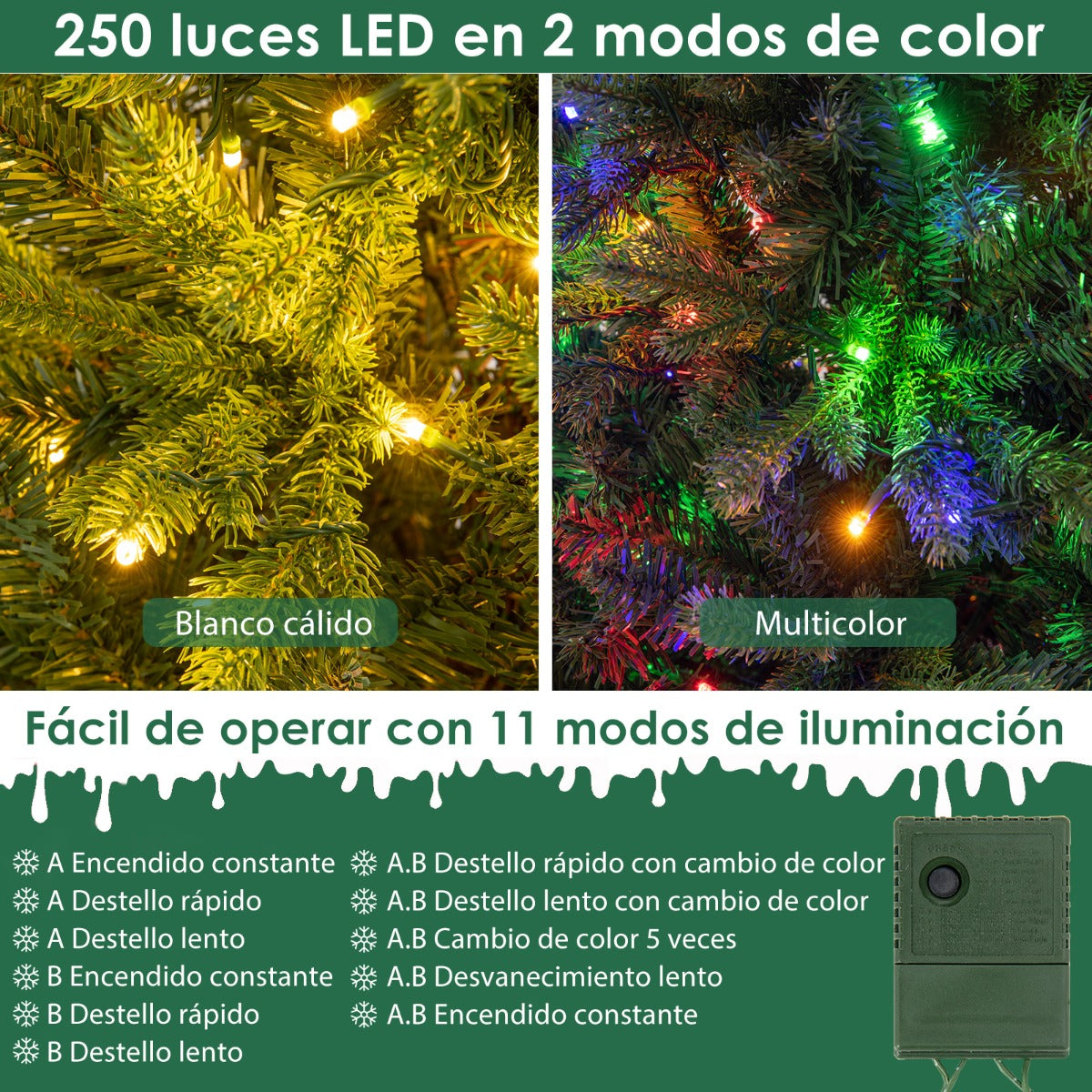 150/180cm Árbol de Navidad Artificial con Luces LED multicolores y Blancas Cálidas 11 Modos De Iluminación-150cm