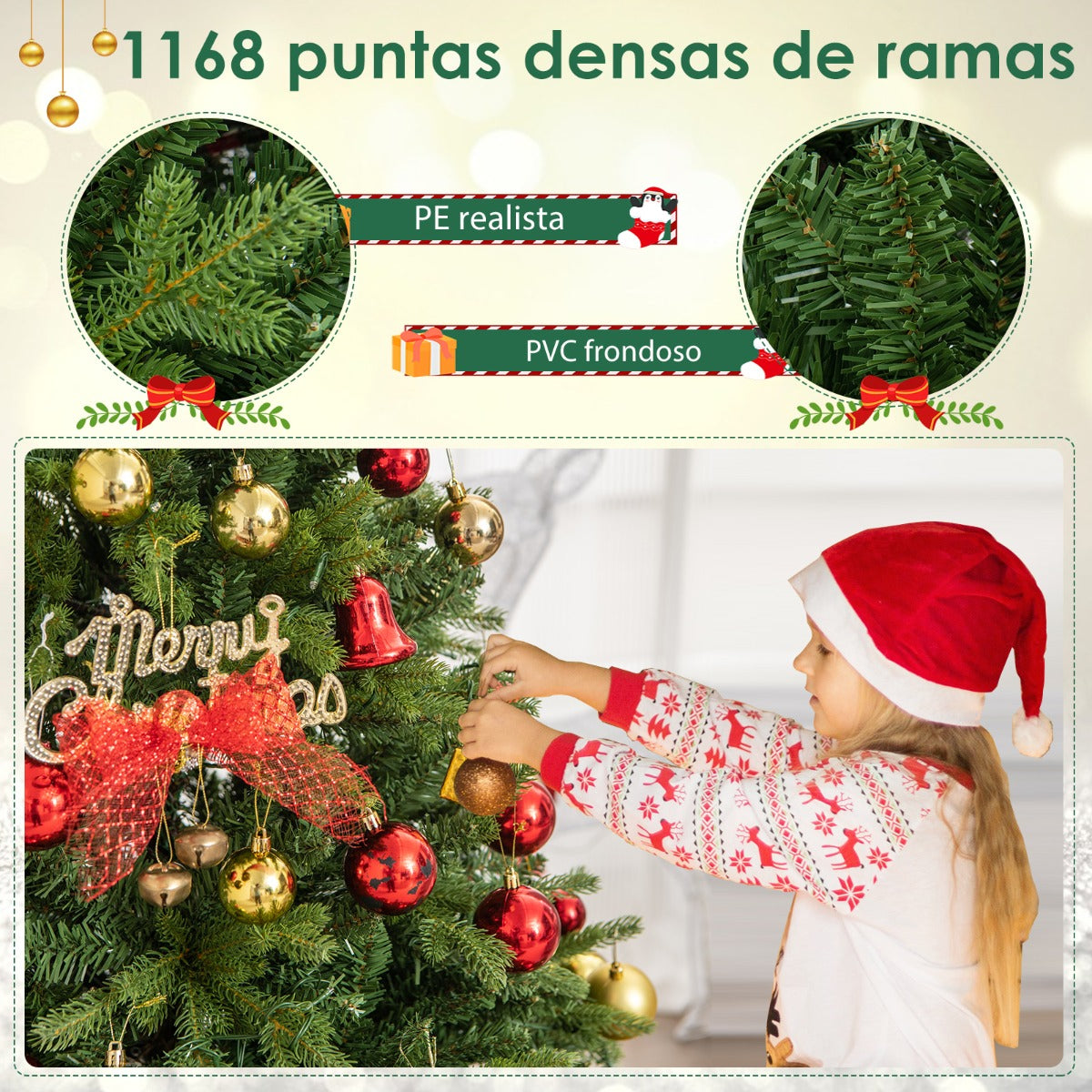 150/180cm Árbol de Navidad Artificial con Luces LED multicolores y Blancas Cálidas 11 Modos De Iluminación-180cm