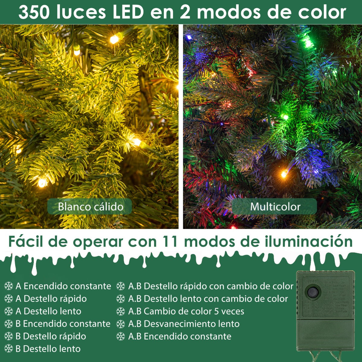 150/180cm Árbol de Navidad Artificial con Luces LED multicolores y Blancas Cálidas 11 Modos De Iluminación-180cm