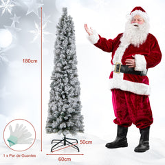 180cm Árbol de Navidad en Forma de Lápiz Nevado con 150 Luces Cálidas Blancas 373 Puntas de Ramas Agujas de Pino