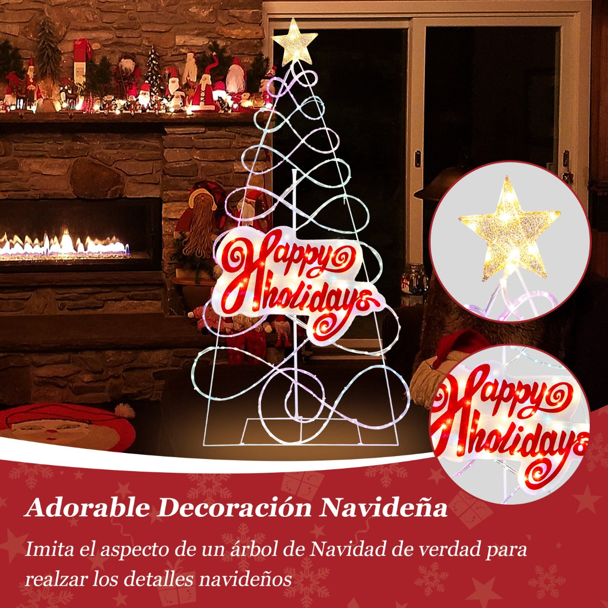 170cm Árbol de Navidad Colorido con 216 Luces LED 6 Modos de Luz para Decoración