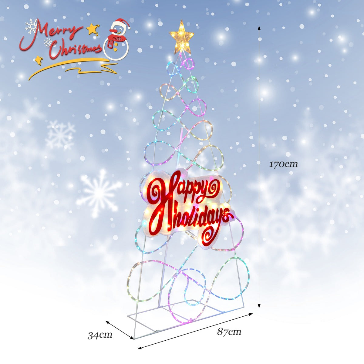 170cm Árbol de Navidad Colorido con 216 Luces LED 6 Modos de Luz para Decoración