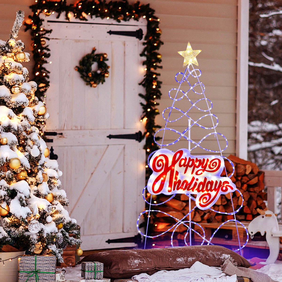 170cm Árbol de Navidad Colorido con 216 Luces LED 6 Modos de Luz para Decoración