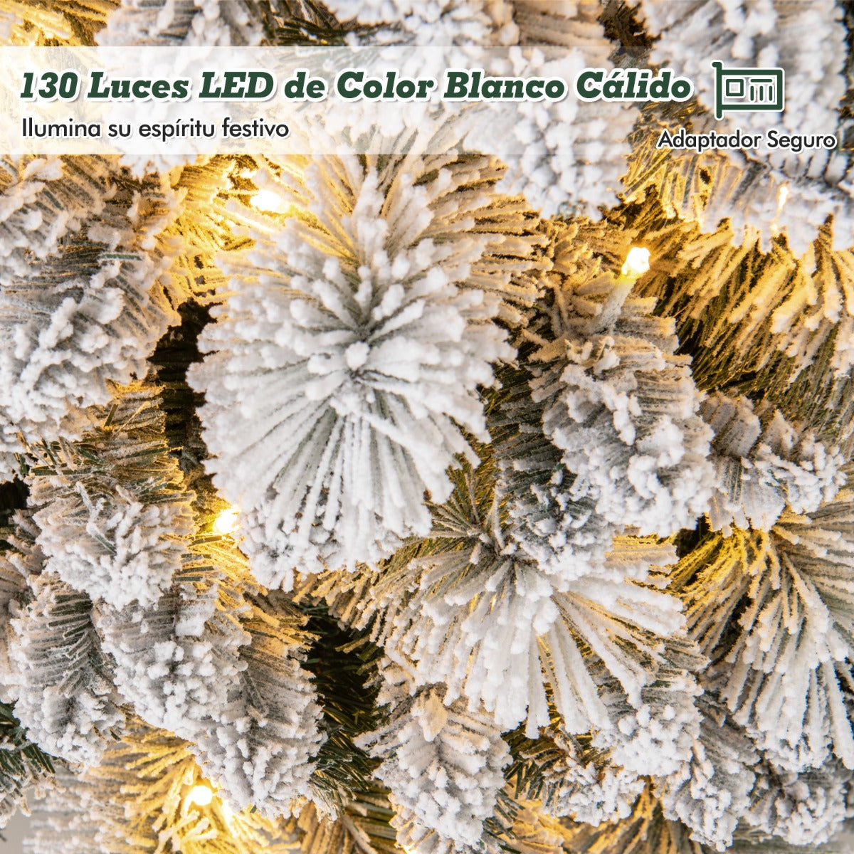 150 cm Árbol de Navidad Artificial Decorativo con Agujas de Pino 378 Puntas de Ramas 130 Luces LED Blancas Cálidas Sección Plegable