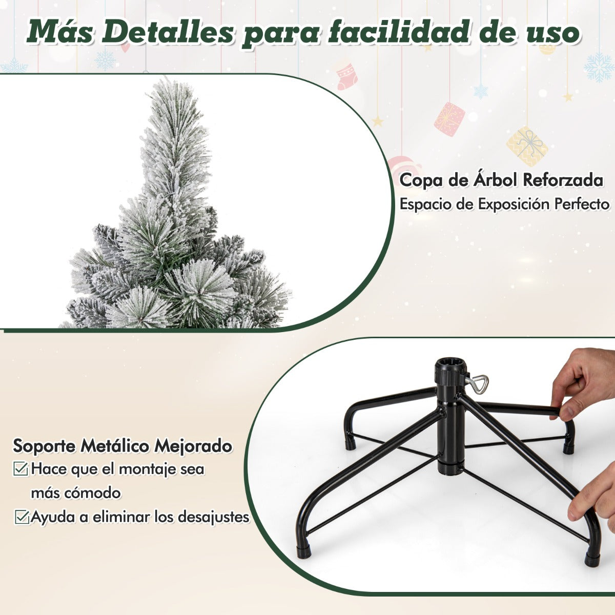 150 cm Árbol de Navidad Artificial Decorativo con Agujas de Pino 378 Puntas de Ramas 130 Luces LED Blancas Cálidas Sección Plegable