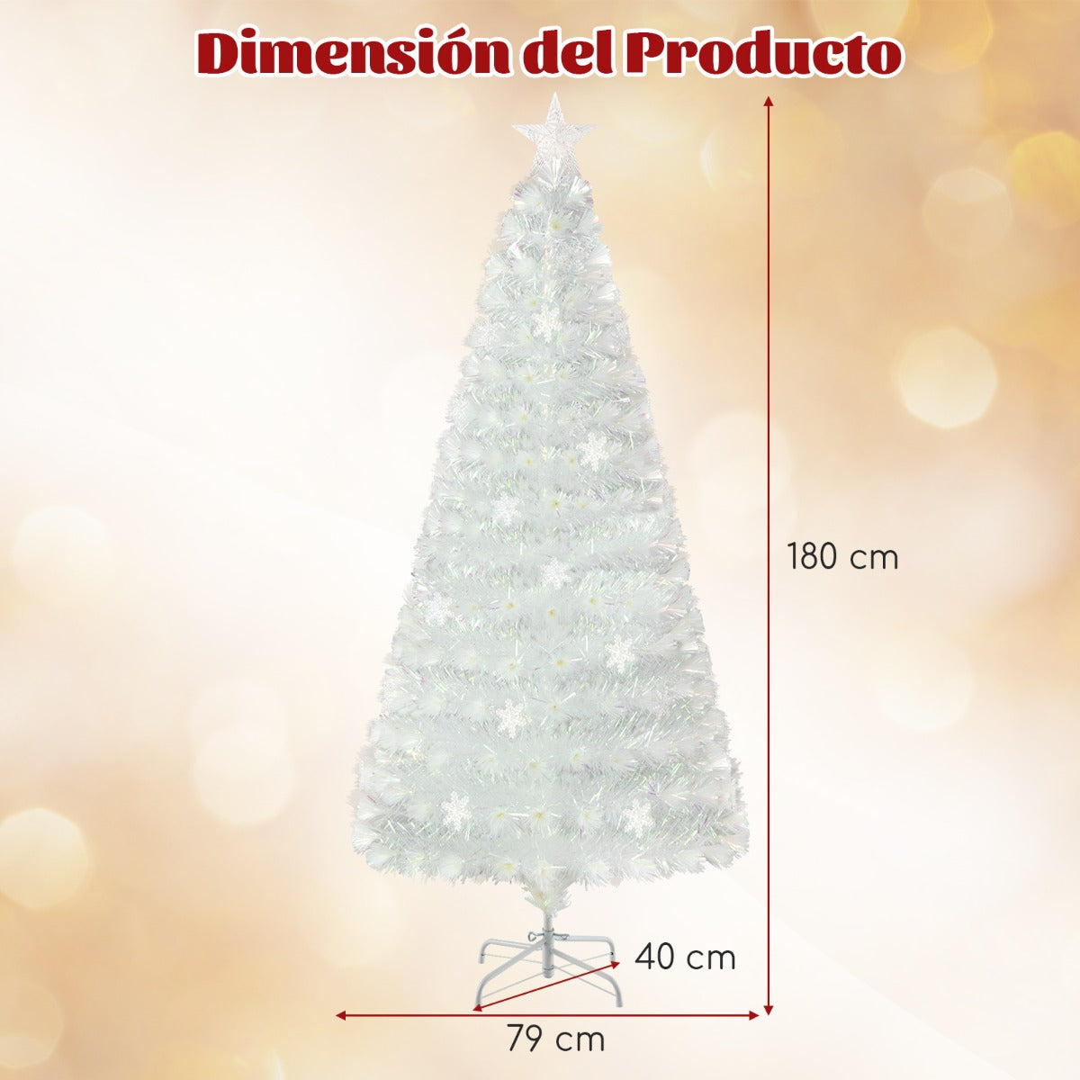 180 cm Árbol de Navidad de Fibra Óptica Artificial Blanco Preiluminado con 230 Puntas de Rama Luz de Estrella 36 Luces