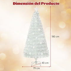 180 cm Árbol de Navidad de Fibra Óptica Artificial Blanco Preiluminado con 230 Puntas de Rama Luz de Estrella 36 Luces