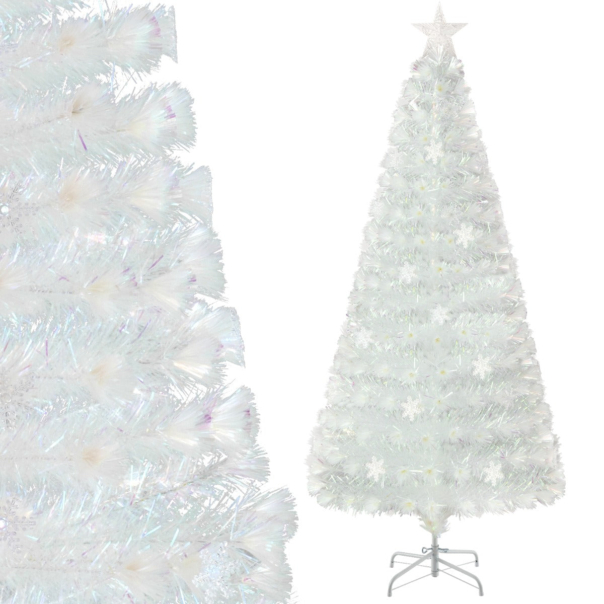 180 cm Árbol de Navidad de Fibra Óptica Artificial Blanco Preiluminado con 230 Puntas de Rama Luz de Estrella 36 Luces