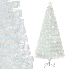 180 cm Árbol de Navidad de Fibra Óptica Artificial Blanco Preiluminado con 230 Puntas de Rama Luz de Estrella 36 Luces