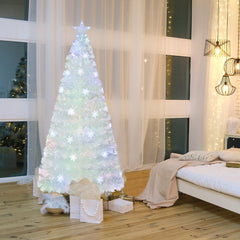 180 cm Árbol de Navidad de Fibra Óptica Artificial Blanco Preiluminado con 230 Puntas de Rama Luz de Estrella 36 Luces
