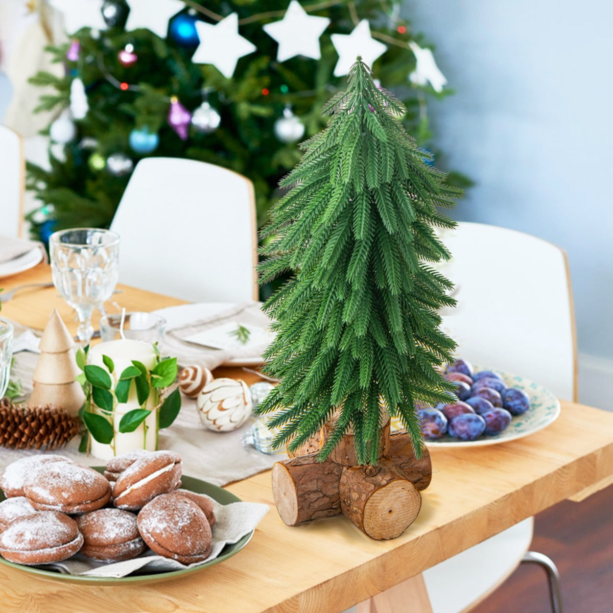 40cm Árbol de Navidad de Mesa con 200 Puntas de Ramas y Base de Madera Maciza para Hogar Oficina Verde