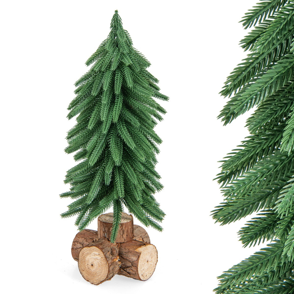 40cm Árbol de Navidad de Mesa con 200 Puntas de Ramas y Base de Madera Maciza para Hogar Oficina Verde