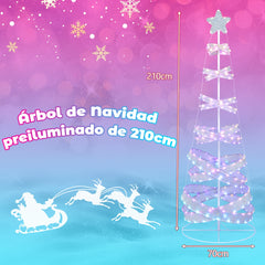 210cm Árbol de Navidad en Espiral Preiluminado con 341 Luces LED Cambio de Color
