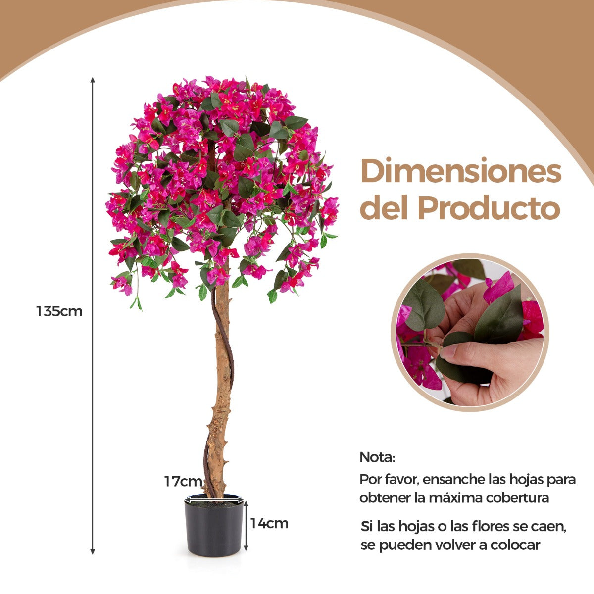 Árbol de Azalea Artificial de 135 CM Planta Floral de Seda Falsa en Maceta con 576 Flores 288 Hojas Tronco de Madera Planta Decorativa Rojo