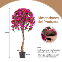 Árbol de Azalea Artificial de 135 CM Planta Floral de Seda Falsa en Maceta con 576 Flores 288 Hojas Tronco de Madera Planta Decorativa Rojo