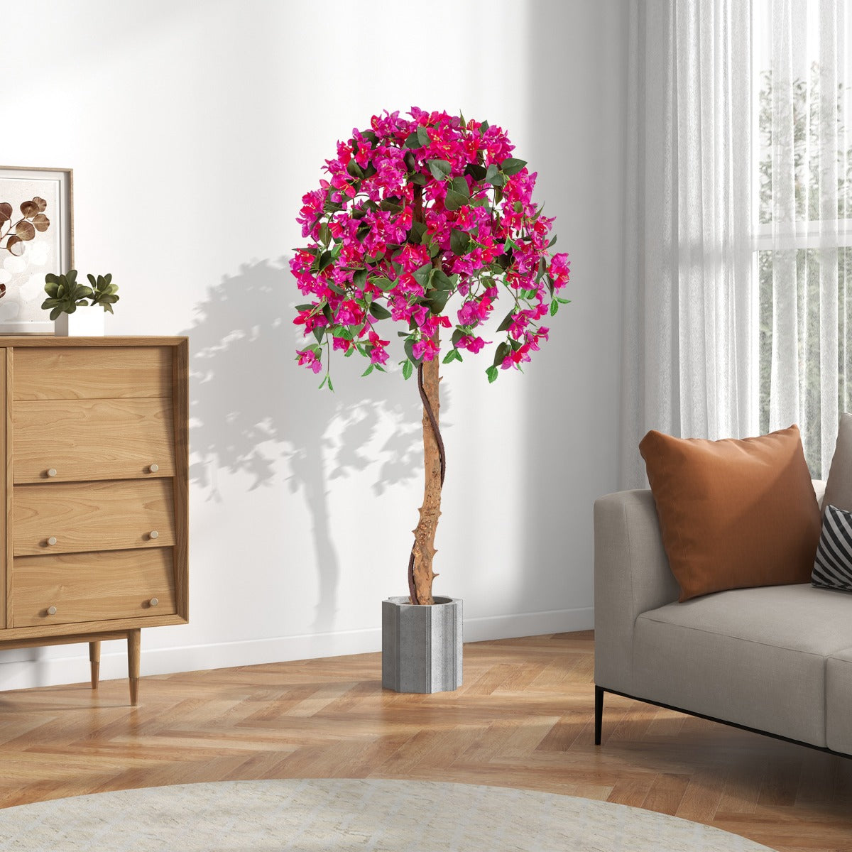 Árbol de Azalea Artificial de 135 CM Planta Floral de Seda Falsa en Maceta con 576 Flores 288 Hojas Tronco de Madera Planta Decorativa Rojo