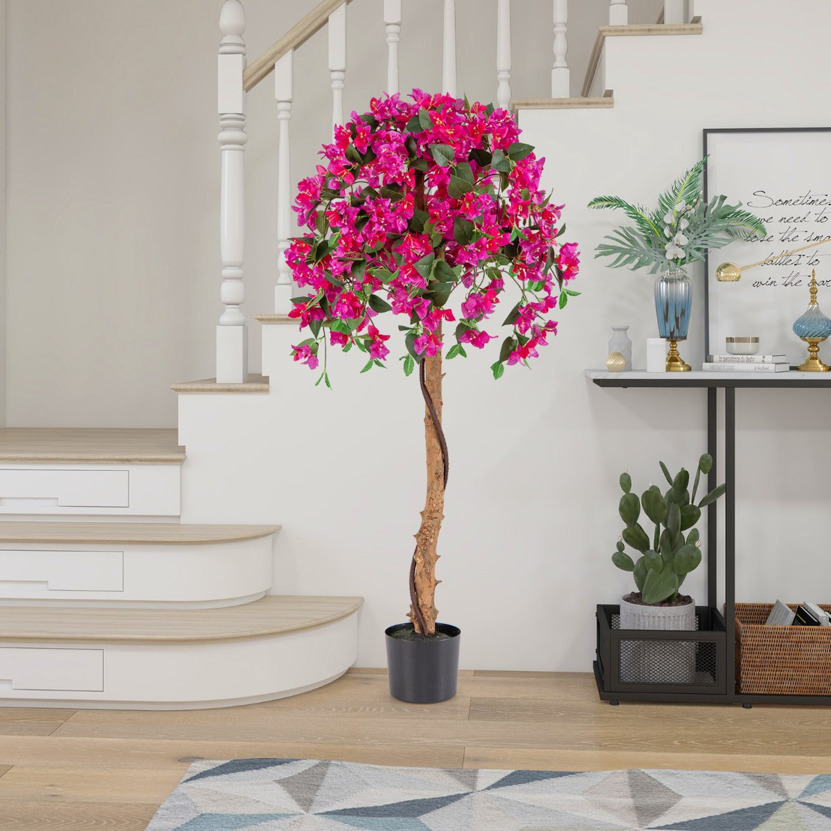 Árbol de Azalea Artificial de 135 CM Planta Floral de Seda Falsa en Maceta con 576 Flores 288 Hojas Tronco de Madera Planta Decorativa Rojo