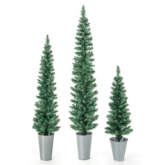 Juego de 3 Árboles de Entrada en Maceta de Metal Rellenas de Cemento Decoración de Navidad