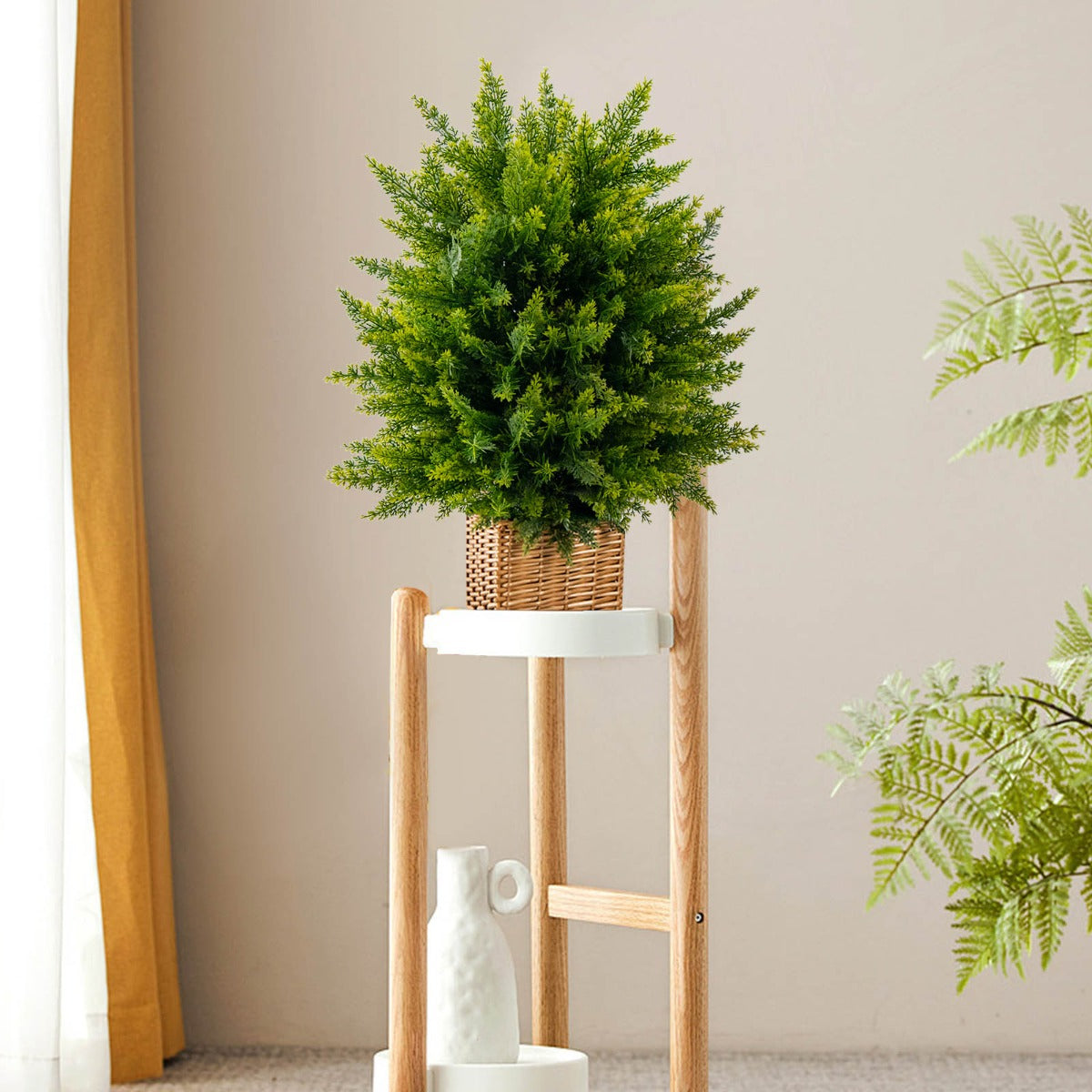 Conjunto de 2 Árboles Falsos de Arbusto en Maceta con Cemento para Decoración 33 x 33 x 55 cm