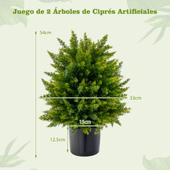 Conjunto de 2 Árboles Falsos de Arbusto en Maceta con Cemento para Decoración 33 x 33 x 55 cm