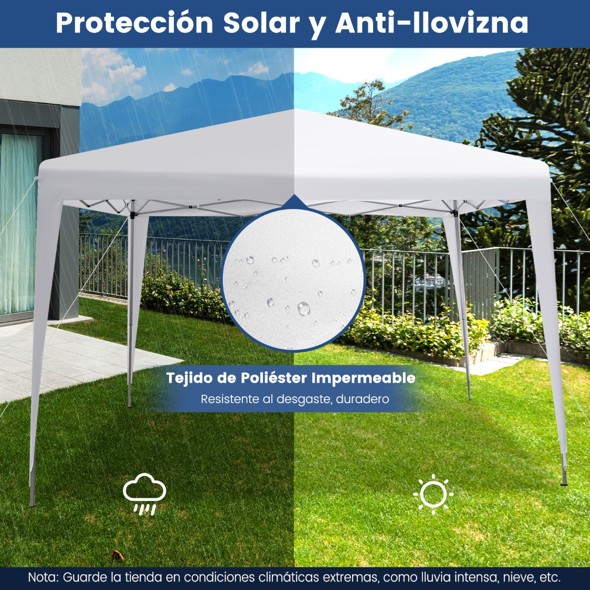 Carpa Plegable 3 x 3 m con Bolsa de Transporte para Jardin Toldo Pop-Up Plegable Altura Ajustable para Playa Camping Patio Mercado Blanco
