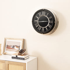 34,5/45cm Reloj de Pared Silencioso Estructura de Plata Números Romanos Cubierta de Vidrio-L