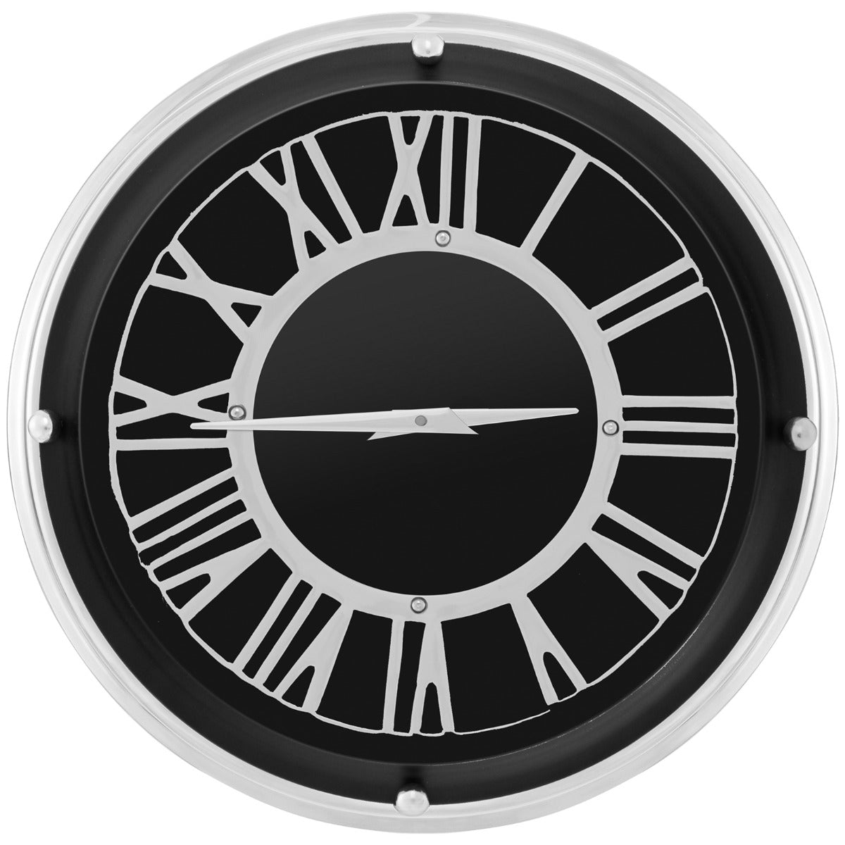 34,5/45cm Reloj de Pared Silencioso Estructura de Plata Números Romanos Cubierta de Vidrio-S