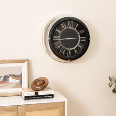 34,5/45cm Reloj de Pared Silencioso Estructura de Plata Números Romanos Cubierta de Vidrio-S