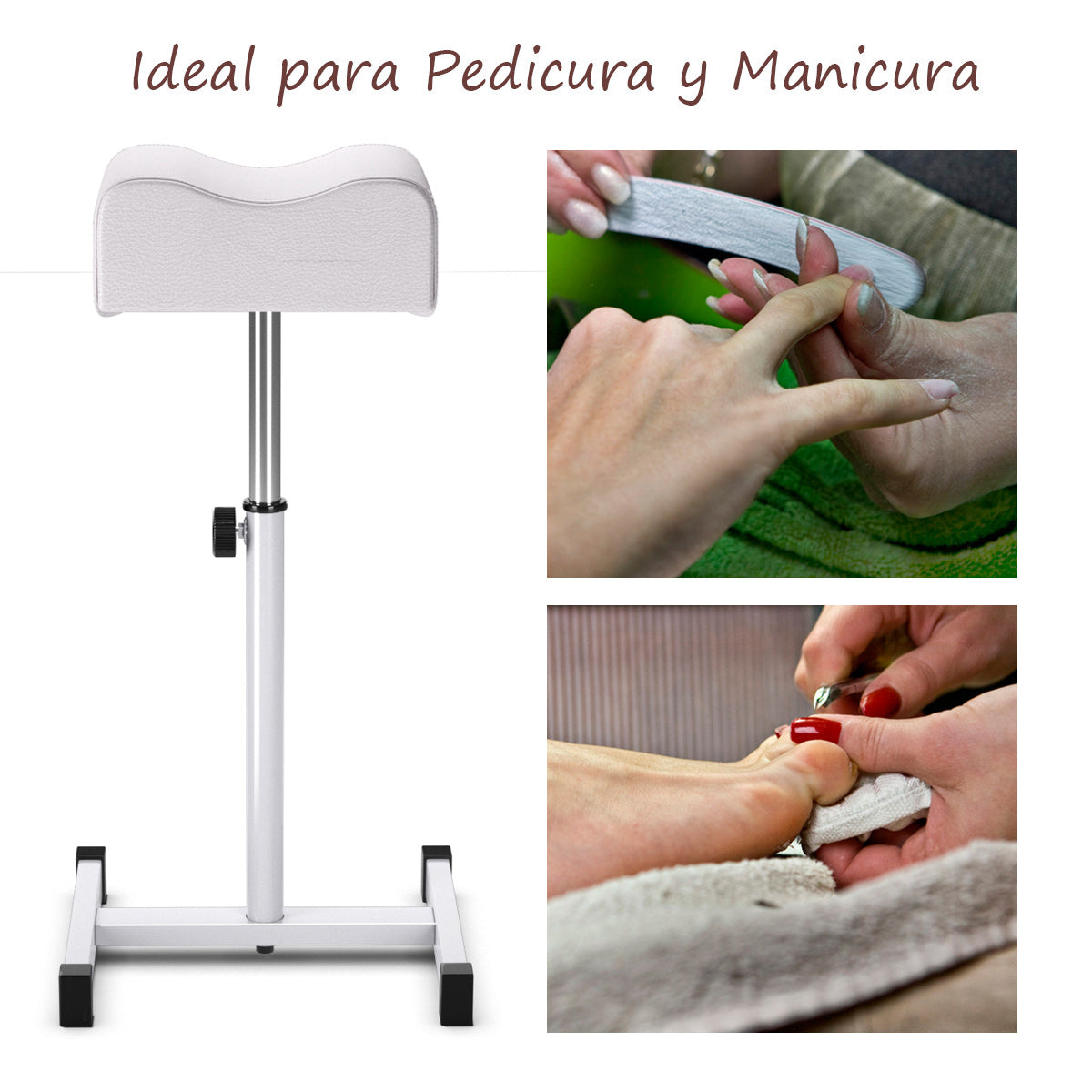 Reposapiés para Pedicura Manicura con Altura Ajustable de 44-65 cm Almohadilla Equipamiento Profesional para Salones de Belleza Blanco