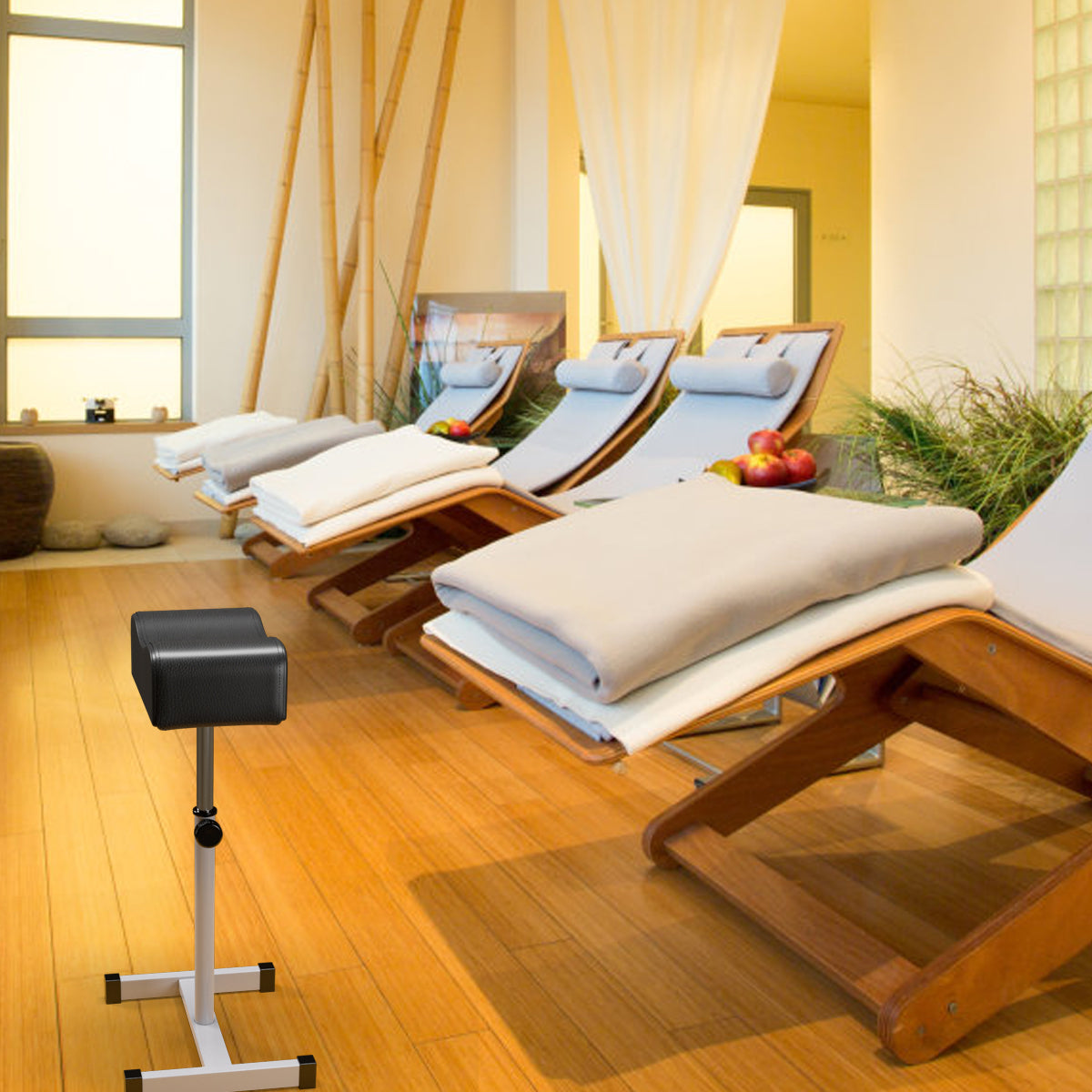 Reposapiés para Pedicura y Manicura con Altura Ajustable de 44-65 cm y Almohadilla Equipamiento Profesional para Salones de Belleza Negro