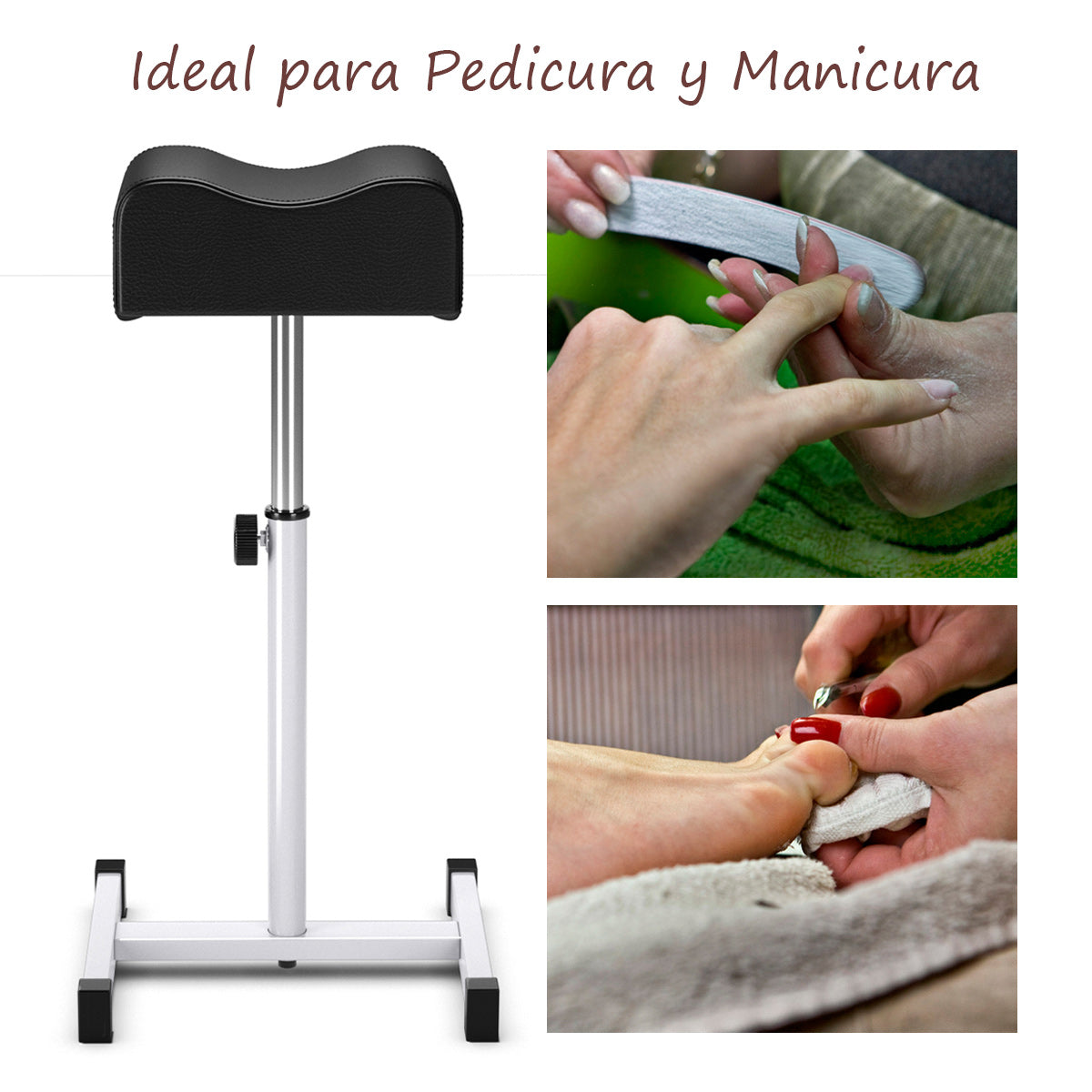 Reposapiés para Pedicura y Manicura con Altura Ajustable de 44-65 cm y Almohadilla Equipamiento Profesional para Salones de Belleza Negro