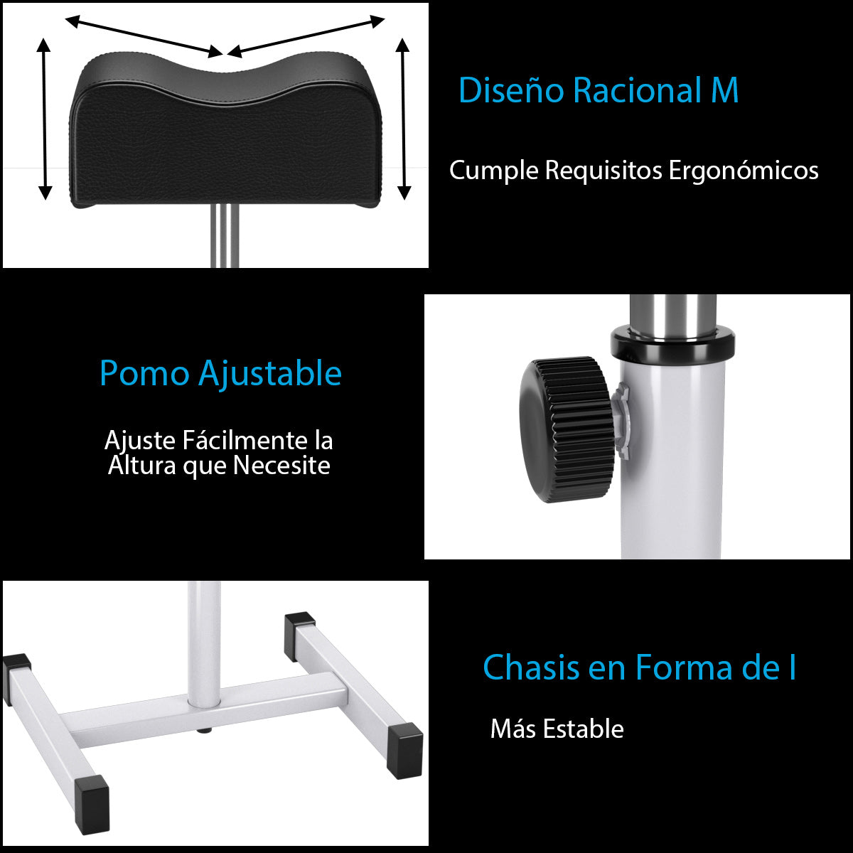 Reposapiés para Pedicura y Manicura con Altura Ajustable de 44-65 cm y Almohadilla Equipamiento Profesional para Salones de Belleza Negro
