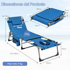Reposera Plegable para Exteriores con Reposapiés Ajustable Orificio para la Cara Almohada Extraíble-Azul