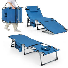 Reposera Plegable para Exteriores con Reposapiés Ajustable Orificio para la Cara Almohada Extraíble-Azul