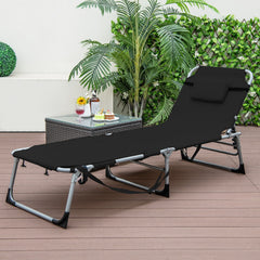 Reposera Plegable para Exteriores con Reposapiés Ajustable Orificio para la Cara Almohada Extraíble-Negro