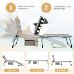 Reposera Plegable para Exteriores con Reposapiés Ajustable Orificio para la Cara Almohada Extraíble-Arena