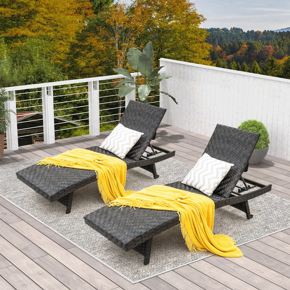 Tumbona Plegable con Marco de Metal Respaldo Ajustable de 5 Niveles y Ruedas Traseras para Patio Jardín y Terraza 195 x 61 x 38-97 cm