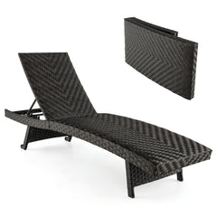 Tumbona Plegable con Marco de Metal Respaldo Ajustable de 5 Niveles y Ruedas Traseras para Patio Jardín y Terraza 195 x 61 x 38-97 cm
