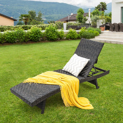 Tumbona Plegable con Marco de Metal Respaldo Ajustable de 5 Niveles y Ruedas Traseras para Patio Jardín y Terraza 195 x 61 x 38-97 cm