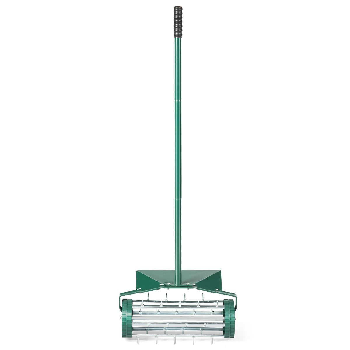 Rodillo Aireador de Césped Enrollable de 46 cm Aireación con Púas Giratorio Escudo Protector Aireación de Suelo Pesada para Jardín Patio