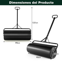 63L Rodillo de Césped de Metal Rodillo de Sod Ø30cm Llenado de Agua/Arena Empujado/Remolcado con Mango Desmontable para Jardín Patio Negro